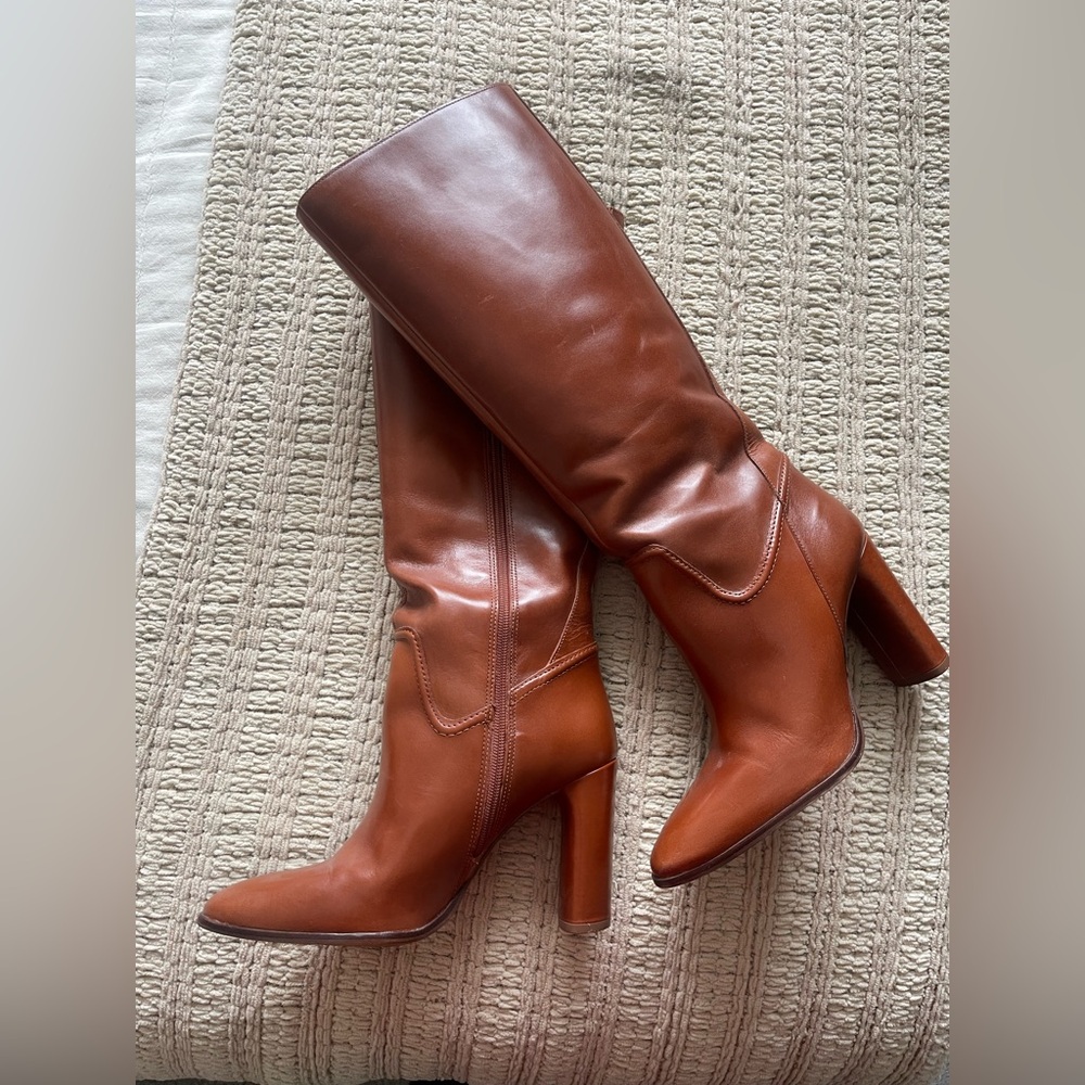 Vince Camuto Cognac Leather Knee-High Heeled Boots